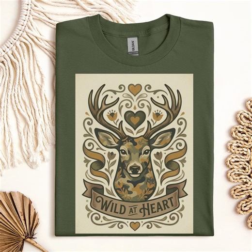 Womens Hunting Shirt, Mule Deer Camo Graphic Tee, Wild at Heart Rustic Deer Lover Gift, Female Hunter Cotton T Shirt - Etsy