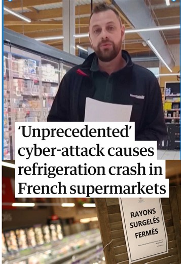 A cyber-attack caused refrigeration temperatures to soar to 50C across several hundred French supermarkets in an “unprecedented” attack that has caused widespread food losses. At Intermarché La Haye, the attack caused a total loss of fresh and frozen food, according to the store director. Tap the link in bio for more on this story. #france #paris #supermarket