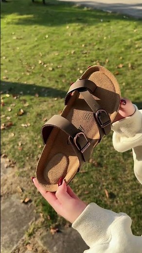 Brown Double Strap Cork Sandals