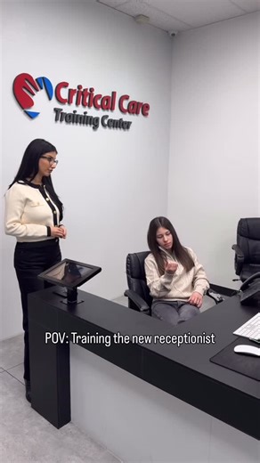 Critical Care Training Center on Instagram: "POV training the new receptionist 😂 #viral #workhumor #officehumor #nurse #worklife #officelife #comedyreels #reels #receptionist #coworkers"