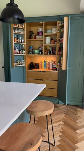 Bespoke larder cupboards perfectly blend functionality with elegance. These cleverly designed spaces provide ample storage for cooking staples, dry goods and kitchen essentials - ensuring everything in your kitchen has a rightful home ✨ Most of our kitchen designs included a larder cupboard as part of the project, they’re always a very well loved feature with our clients! Would this be a must-have for you? #larder #kitchendesign #kitchendesigner #kitchendesignideas | Thomas James Bespoke Kitchen