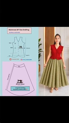 How to cutting Western dress waist coat with Long skirt drafting for women #shorts #drafting #likes