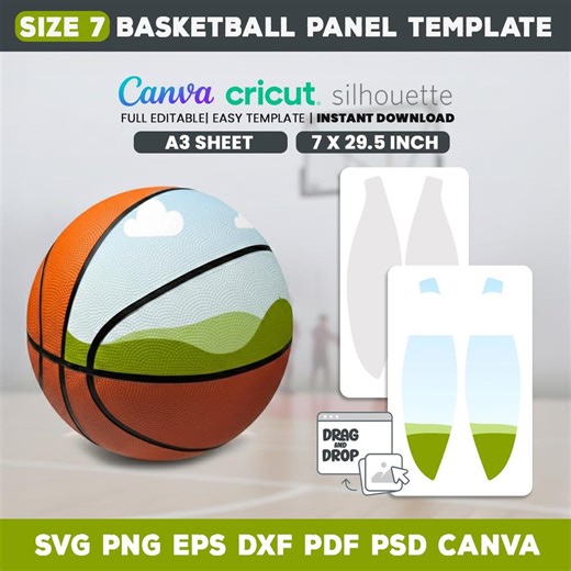Size 7 Basketball Panel Template Svg, Basketball Wrap Template, Editable Canva Template, Cricut, Silhouette, Digital Files, Download Now - Etsy