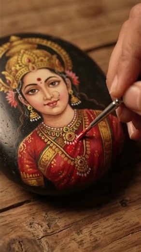 Painting Goddess Renuka Yellamma on Stone! 🎨 #StoneArt #DivineArt