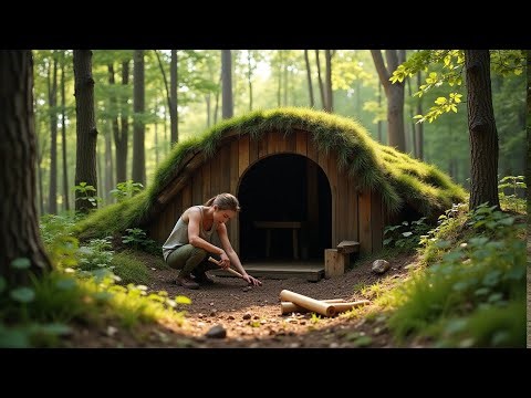 21Days Building Complete Underground Wooden Survival Bushcraft Shelter, Start To Finish