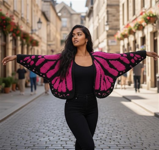 Monarch Butterfly Cardigan Crochet Pattern PDF | Butterfly Wing Sweater | Flat SC | Intarsia Charts - Etsy