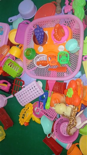 satisfying with unboxing #colr full miniature barbie kitty kitchen vegetable cooking 🍳 toys #shorts