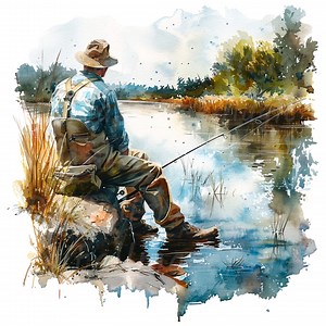 19 Man Fishing Clipart, Lake Fishing Landscape, Printable Watercolor Clipart, High Quality Pngs, Digital Download, Paper Craft, Junk Journal - Etsy