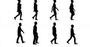 silhouette group of human walking isolated graphics with alpha channel