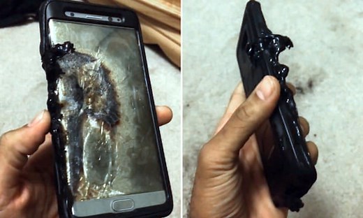 Samsung Note7 customer shows charred remains of phone after it caught fire – video