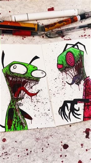 Insanely CREEPY Invader Zim GIR Art #horror #drawing #howtodraw