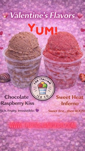⏰ Don’t wait… Valentine’s flavors are here! 🍧 🍫💋 Chocolate Raspberry Kiss Rich, chocolatey goodness swirled with bright, juicy raspberry. Smooth. Fruity. Romantic. ✨ 🔥❄️ Sweet Heat Inferno Sweet at first… then BOOM! Classic red-hot cinnamon flavor with a cool, icy finish. 😮‍🔥 Limited batches! Order now 👇 theitalianiceco.com | Alfre Woodard Stevens