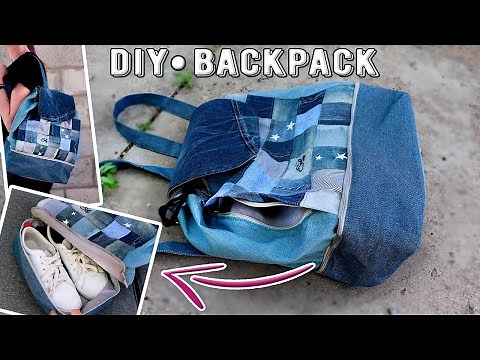 DIY Backpack with Bottom Pocket from Jeans Design Making at Home