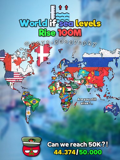 Impact of 100 Meter Sea Level Rise on Global Map