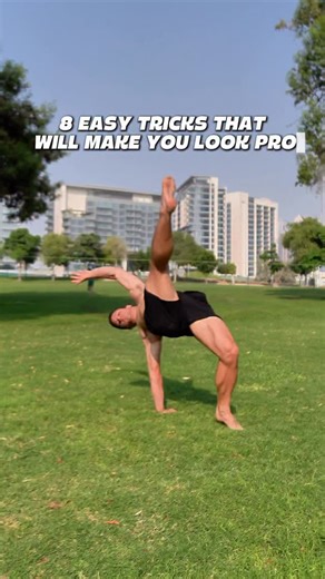 Alex | Workouts on Instagram: "Try this 8 easy tricks that will make you look like a pro 😮‍💨 1.- Hyper Cartwheel : Try to land your cartwheel with both feet first , then slowly over rotate it until you can land on the leg that is further away from you 2.- Handstand 360 : Start like a cartwheel but stop at the handstand , use your leg to give you the spin and place the second arm at an angle to also help with the spin 3.- Frisbee: Check out my no hands cartwheel tutorial and once you get it , j
