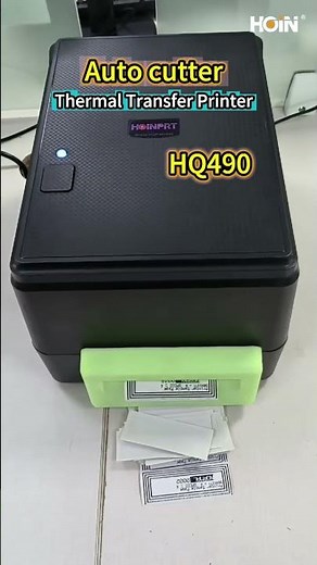 Hoin Auto cutter thermal transfer label barcode printer HQ490--Auto cutter function demonstration