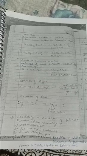 class 10 science chapter 1 chemical reactions and equations hand written notes