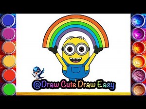 How to Draw a Minion Holding a Rainbow 🌈 | Easy Cute Drawing Tutorial