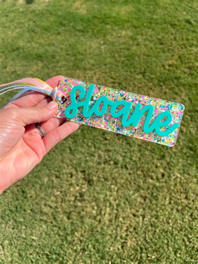 Personalized Acrylic Bookmark With Tassel, Custom Name Confetti Bookmark, Gift for Book Lover, Custom Name Bookmark With Tassel - Etsy