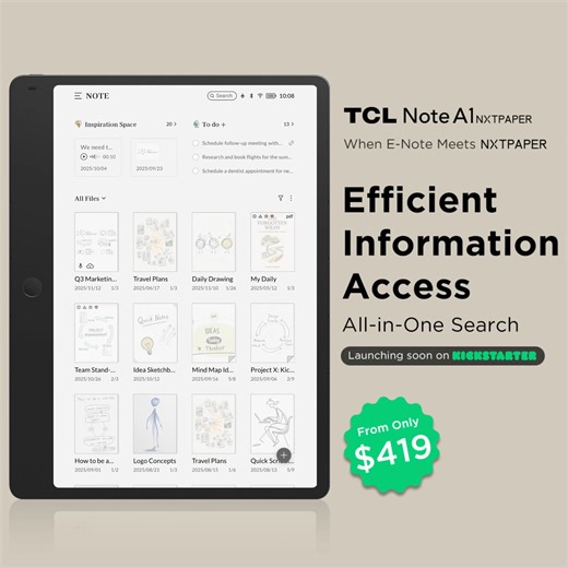 TCL Note A1 NXTPAPER — Where eNote meets NXTPAPER for a lag-free, ghost-free, true paper reading and writing experience. Full-color display combined with the AI Toolbox delivers a smooth, efficient workflow for focus and immersion. ✅Crystal Shield Glass - AG / AF / AR Coating ✅AI Toolbox ✅T-Pen Pro - Instant Response, Zero Ghosting ✅True Tone Display - 16.7 million colors ✅Octa Microphones Array | TCL Mobile