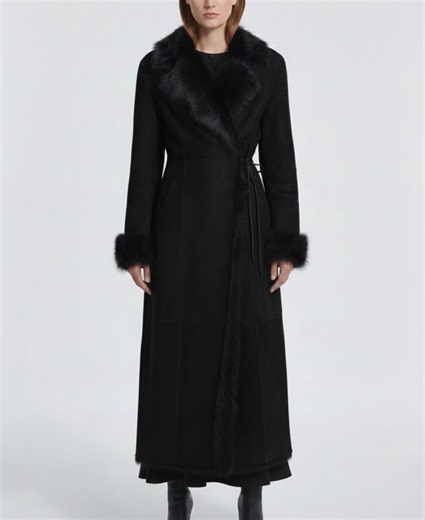 Black Sheepskin Shearling Coat – Women's Luxury Faux Fur Winter Wrap - Etsy