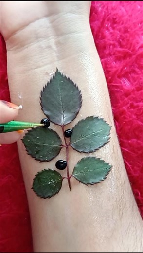 Real Leaf Tattoo on Hand | Unique Mehndi Tattoo Design 🍃