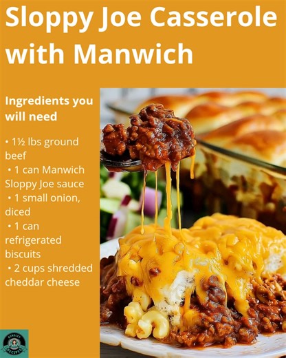 🍔 Sloppy Joe Casserole with Manwich 🧀 Cheesy, saucy, and irresistibly cozy — the classic favorite baked into pure comfort! 💛 ✨ Main Ingredients: • Ground beef • Manwich sauce • Cheddar cheese & biscuits Full cozy casserole recipe in C.o.m.m.e.n.t.s 💬👇 | Kinsley Recipes