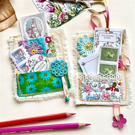 Handmade Fabric Journal Pockets: Fabric Art Ephemera Set of 2 - Etsy