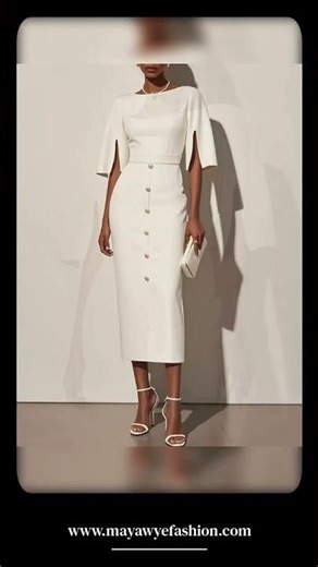 Slit Sleeve Midi Dress with Decorative Button