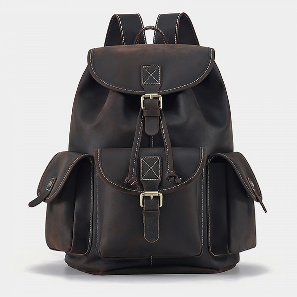 Leather Drawstring Backpack - Large Top Grain Leather Rucksack
