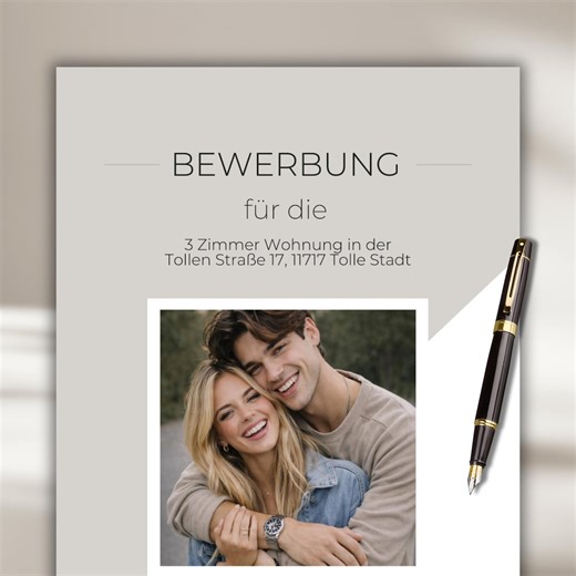 Modern apartment application couple Canva template beige short profile cover letter professional application template house purchase German template diy