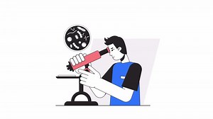 Clinical research animation. Animated medical lab technician 2D cartoon flat colour line character. Microbiology 4K video concept footage on white with alpha channel transparency for web design