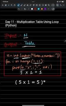 Python Day 11 | Multiplication Table Program | For Loop