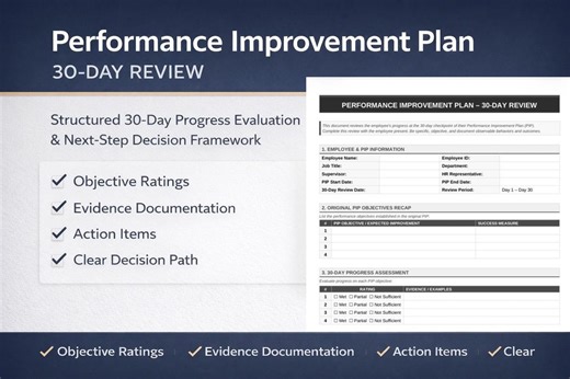 Performance Improvement Plan 30-day Review Template | PIP Progress Evaluation Form | Manager Performance Documentation - Etsy