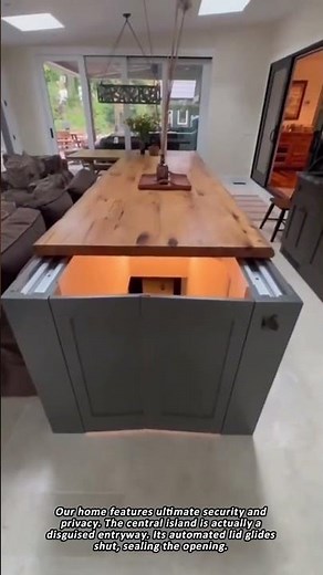 An Ingenious Kitchen Island with a Concealed Staircase.