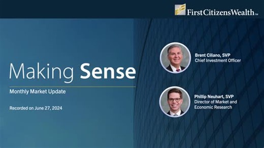 In June’s market update, Phil Neuhart and Blake Taylor discussed normalization in the labor market, the equity market rally, and the election’s potential impact on markets. Watch the full update here. https://bit.ly/45Ot3wX | First Citizens Bank
