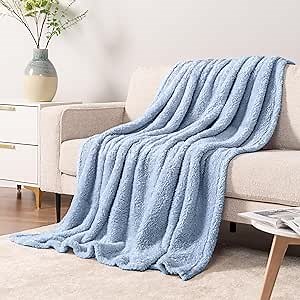 PAVILIA Sherpa Throw Blanket for Couch Sofa, Dusty Slate Blue Fluffy Warm Plush Blanket for Twin Bed, Cozy Super Soft Lightweight Throw, Fuzzy Decorative Blanket, All Season Home, 60x80