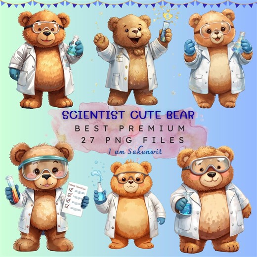 Scientist Bear Clipart – 27 PNG Illustrations (digital Download) - Etsy