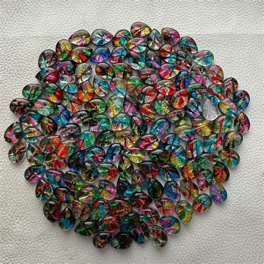 Dico Glass Cabochon: Multi-color Pear Gemstone 10x14 MM