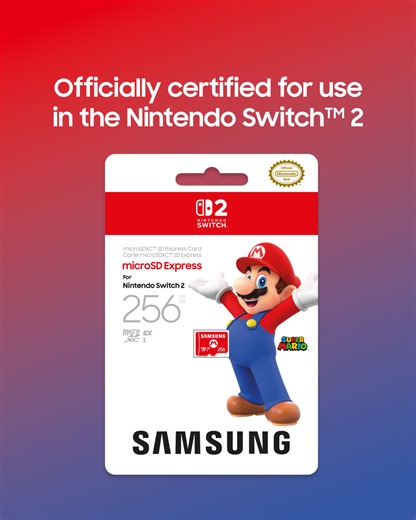 6.5K views · 51 reactions | Introducing the 256GB micro #SDExpress card by #SamsungMemory, officially certified by #Nintendo for use in the new #NintendoSwitch2 gaming console. *Availability may vary by market. Learn more. https://www.nintendo.com/us/store/products/samsung-microsd-express-card-256gb-for-nintendo-switch-2-123685/ | Samsung Semiconductor | Facebook