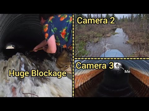 Draining Huge Flood, Unclogging Culvert With Third Camera