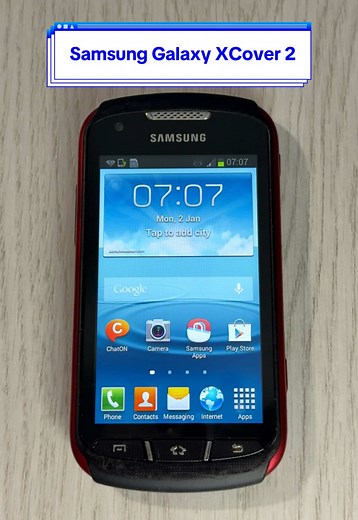 The Samsung Galaxy XCover 2 by Samsung is a rugged, water-resistant smartphone built for durability, made to handle tough outdoor conditions 💪 📅 Release date: 2013 📺 Screen: 4.0” TFT display, 480×800 ⚙️ Processor: 1GHz dual-core 🤖 System: Android 4.1 Jelly Bean 📸 Camera: 5MP autofocus with LED flash 📡 Connectivity: 3G, Wi-Fi, Bluetooth, Micro-USB 💾 Memory: microSD support 🔋 Battery: 1700mAh removable ✨ Features: IP67 water & dust resistance, glove-friendly keys, durable rubberised build