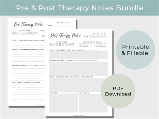 Therapy Notes Bundle, Fillable Mental Health Journal (digital Download)