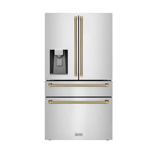Reviews for ZLINE Kitchen and Bath Autograph Edition 36 in. Counter-Depth French Door 22.5 cu ft Refrigerator in Stainless Steel with Gold Helix Handles | Pg 1 - The Home Depot