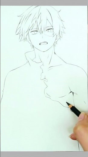 Drawing Shoto Todoroki in Pencil | Half Fire Half Ice ❄️🔥 #myheroacademia #animeart #shorts