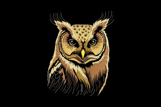 Owl Machine Embroidery Design, Detailed Bird Pattern for Dark Fabric, Instant Download - Etsy
