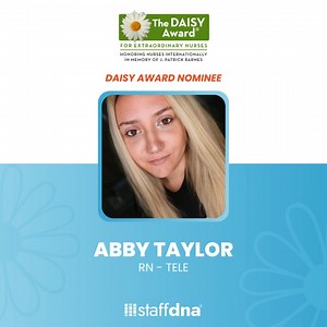 We're thrilled to celebrate staffdna®'s DAISY award nominee, TELE Nurse Abby! 🌼 Thank you for the exceptional care and compassion you provide to your patients. Nurses like you make the world a better place. We are honored to have you on Team staffdna® 💙 | StaffDNA