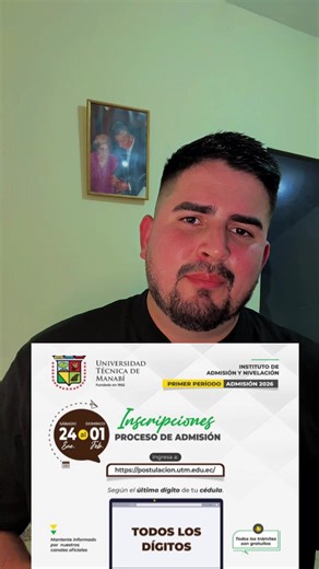 📌 Inscripciones UTM | Admisión 2026 Del 24 de enero al 01 de febrero, todos los aspirantes podrán realizar su inscripción al proceso de admisión de la Universidad Técnica de Manabí. 🖥 Inscríbete en línea: 👉 https://postulacion.utm.edu.ec/ ⚠️ Recuerda: ✔️ Podrán inscribirse únicamente quienes hayan cumplido con el Registro Nacional. ✔️ Todos los trámites son totalmente gratuitos. ✔️ Infórmate solo a través de los canales oficiales de la UTM. 🎥 Video tutorial para realizar tu inscripción: 👉 h