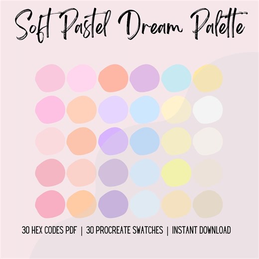 Soft Pastel Dream Color Palette | 30 HEX Codes, Procreate Swatches (digital Download) - Etsy