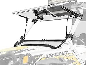 SuperATV Scratch Resistant 3-in-1 Flip Windshield for Polaris RZR (See FItment), Can be Closed, Vented Or Fully Open, Made of 1/4" Polycarbonate 250x Stronger than Glass, USA Made